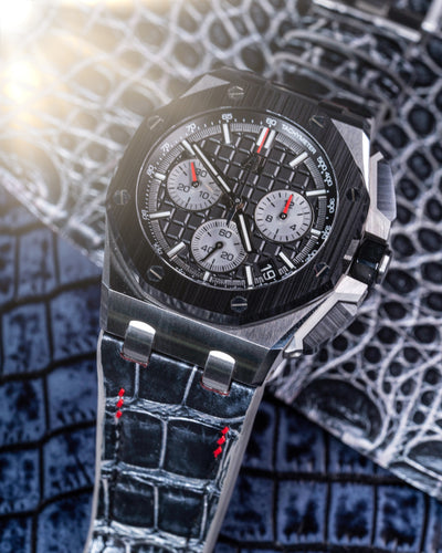 Bespoke Watch Strap in Black Silver Alligator