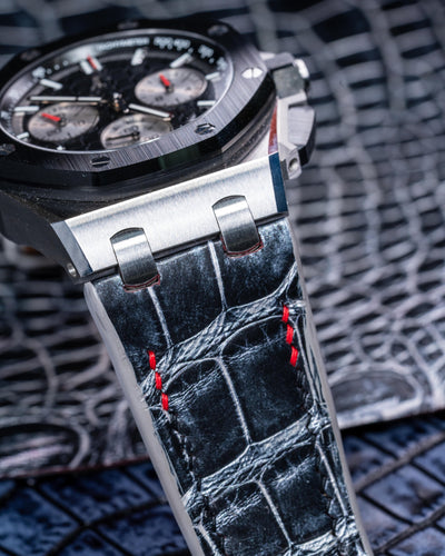 Bespoke Watch Strap in Black Silver Alligator