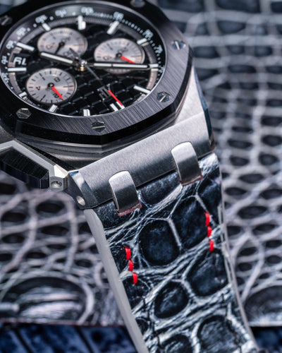 Bespoke Watch Strap in Black Silver Alligator