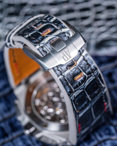 Bespoke Watch Strap in Black Silver Alligator