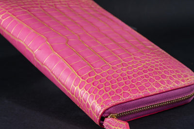 Bespoke Long Wallet in Pink with Gold Pink Alligator