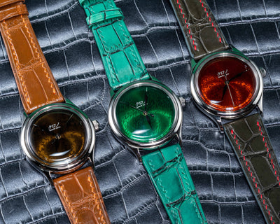 Bespoke Watch Straps in Chestnut Brown, Juniper Green Alligator & Ombre Green Crocodile