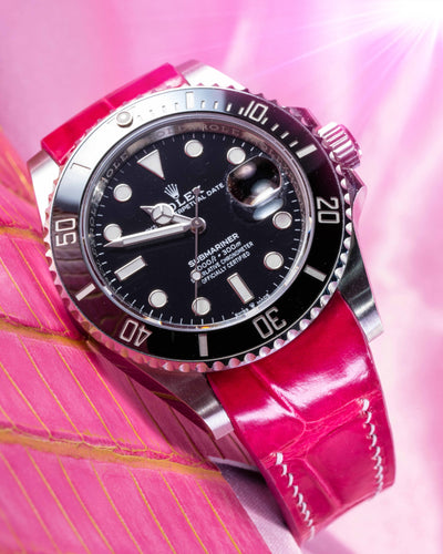 Bespoke Watch Strap in Fuchsia Pink Crocodile
