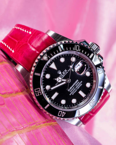 Bespoke Watch Strap in Fuchsia Pink Crocodile