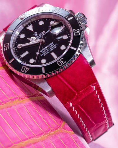 Bespoke Watch Strap in Fuchsia Pink Crocodile