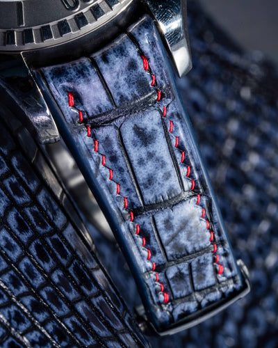Bespoke Watch Strap in Blue Grey Rubbed off Crocodile