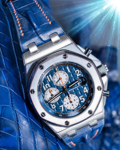 Bespoke Watch Strap in Tie Dye Blue Crocodile