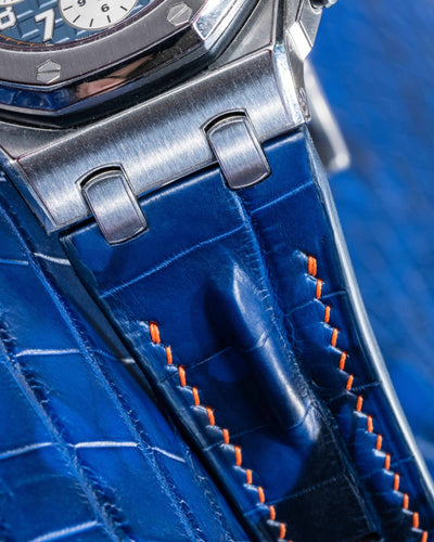 Bespoke Watch Strap in Tie Dye Blue Crocodile