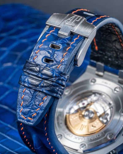 Bespoke Watch Strap in Tie Dye Blue Crocodile