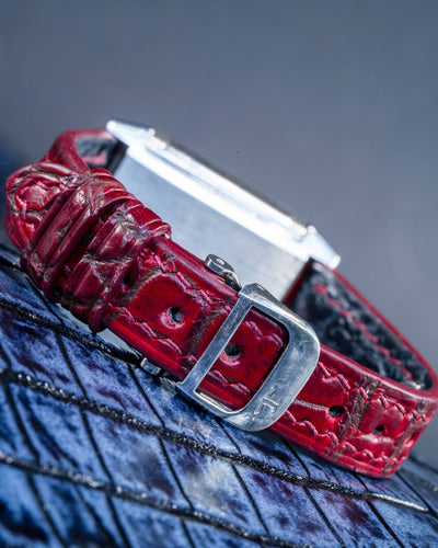 Bespoke Watch Strap In Flame Red Ombre Crocodile