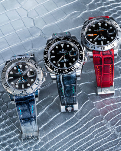 Bespoke Watch Straps in Metallic Silver, Black Silver Alligator & Red Himalayan Crocodile