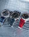 Bespoke Watch Straps in Metallic Silver, Black Silver Alligator & Red Himalayan Crocodile