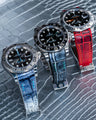 Bespoke Watch Straps in Metallic Silver, Black Silver Alligator & Red Himalayan Crocodile