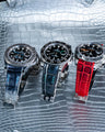 Bespoke Watch Straps in Metallic Silver, Black Silver Alligator & Red Himalayan Crocodile