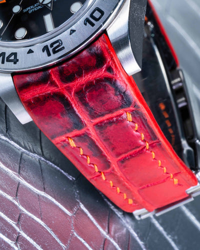 Bespoke Watch Strap in Red Himalayan Crocodile