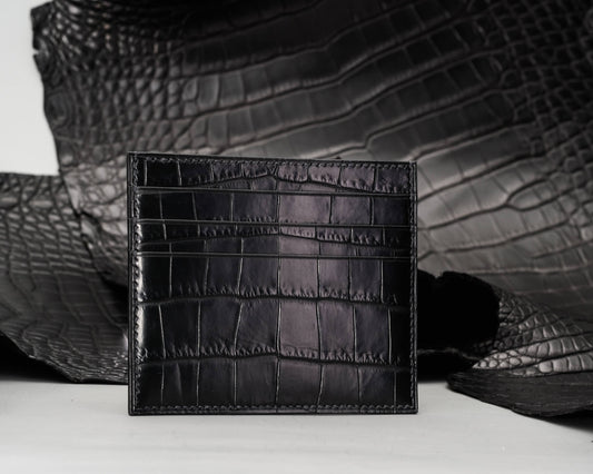 Bespoke Card Holder In Matte Black Alligator