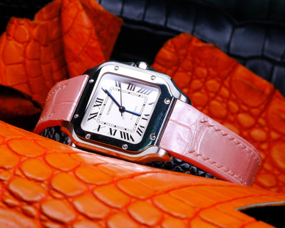 Bespoke Watch Strap in Baby Pink Crocodile