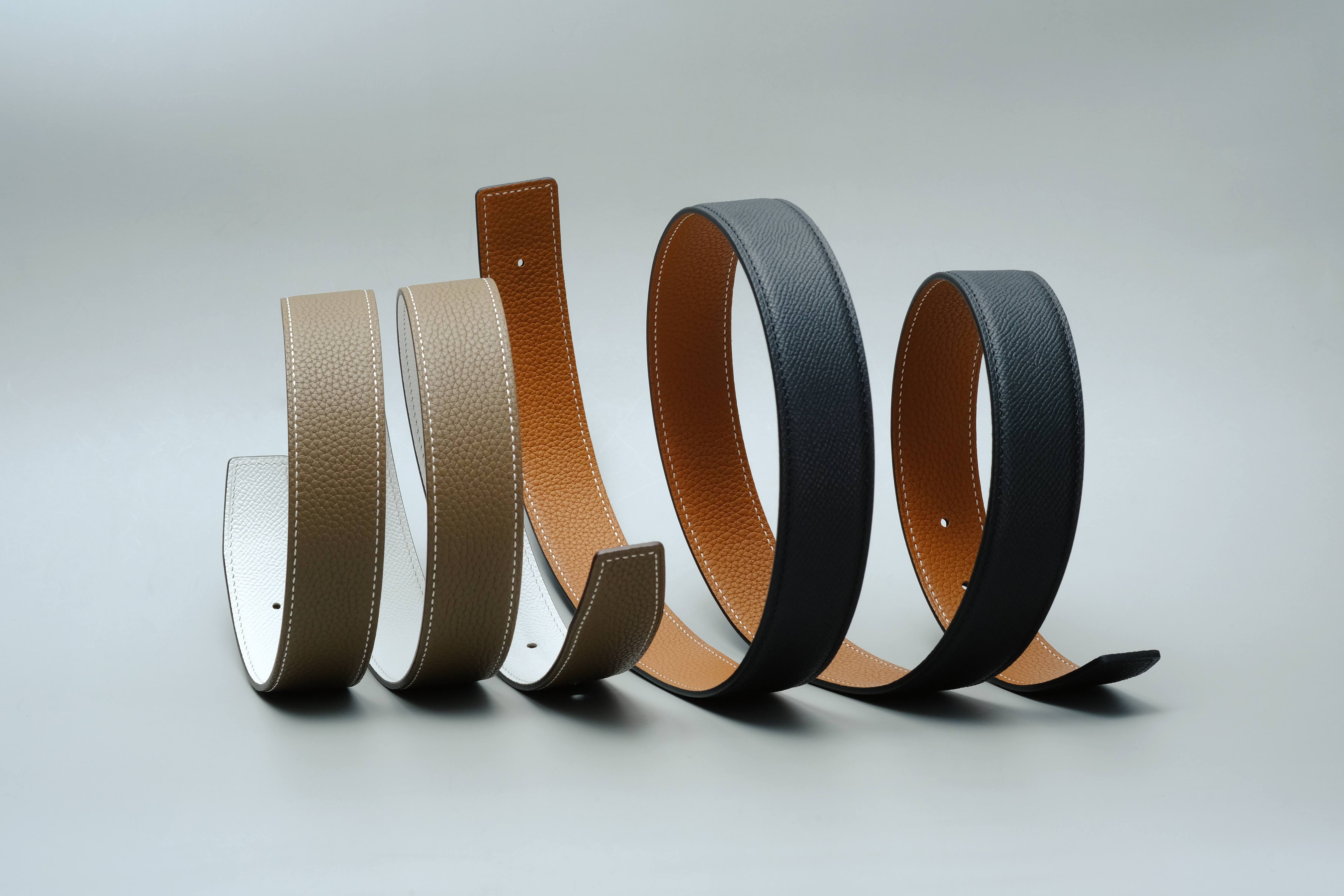 Bespoke Reversible Belts in Black, Etoupe Togo & White, Chestnust Brow ...