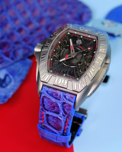 Bespoke Watch Strap in Electric Blue Himalayan Crocodile