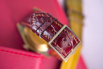 Bespoke Watch Strap in Maroon Red Crocodile