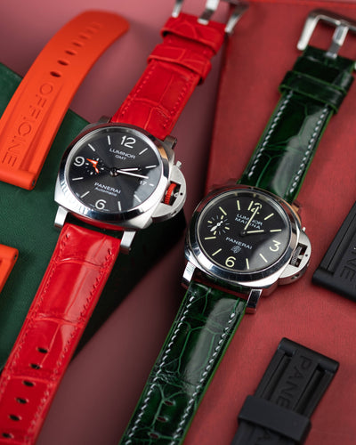 Bespoke Watch Straps in Ferrari Red & Hunter Green Crocodile