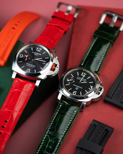 Bespoke Watch Straps in Ferrari Red & Hunter Green Crocodile