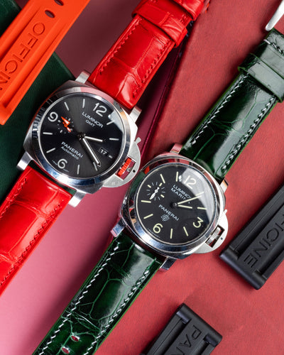 Bespoke Watch Straps in Ferrari Red & Hunter Green Crocodile