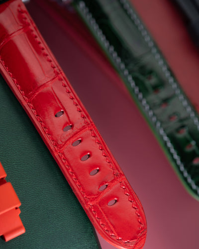 Bespoke Watch Straps in Ferrari Red & Hunter Green Crocodile