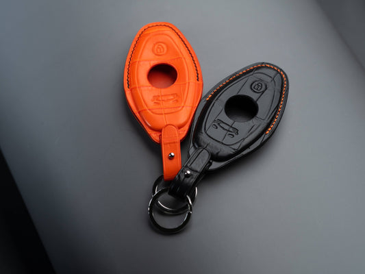 Bespoke Key Fob Covers in Orange & Black Crocodile
