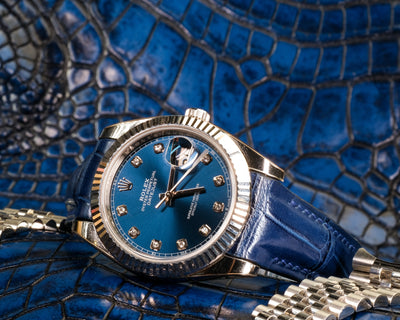 Bespoke Watch Strap in Navy Blue Crocodile