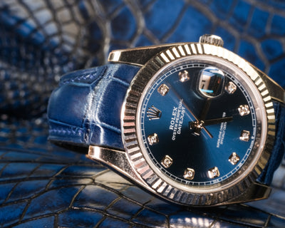 Bespoke Watch Strap in Navy Blue Crocodile