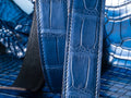 Bespoke Reversible Belt in Electric Blue Crocodile & Black Box