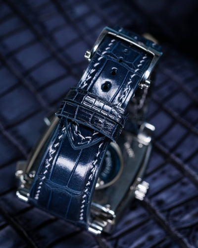 Bespoke Watch Strap in Peacock Blue Crocodile