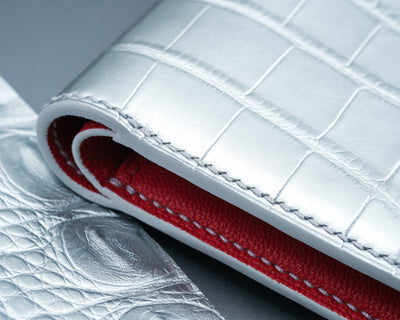 Bespoke Bifold Wallet in Metallic Silver Alligator