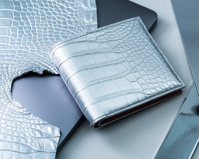 Bespoke Bifold Wallet in Metallic Silver Alligator