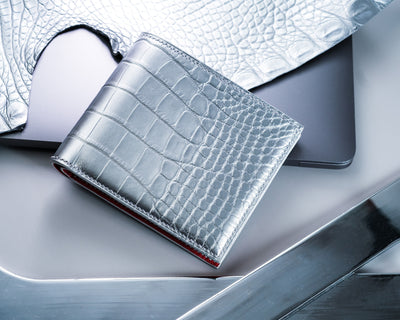 Bespoke Bifold Wallet in Metallic Silver Alligator