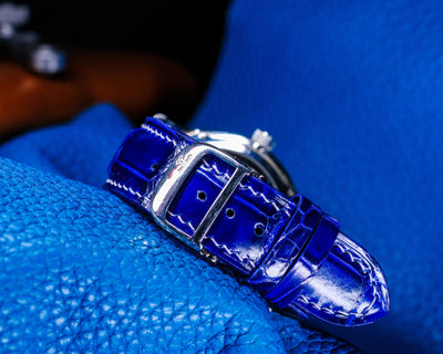 Bespoke Watch Strap In Electric Blue Crocodile