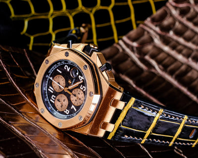 Bespoke Watch Strap in Gold Black Alligator