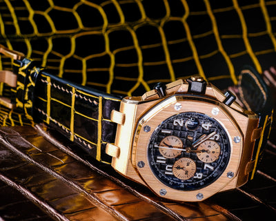 Bespoke Watch Strap in Gold Black Alligator