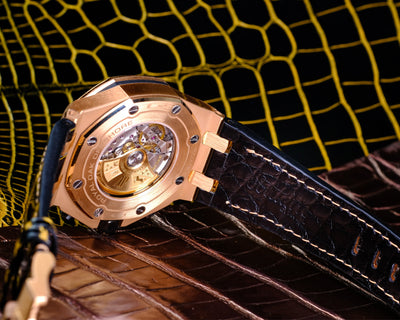 Bespoke Watch Strap in Gold Black Alligator