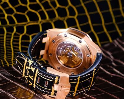 Bespoke Watch Strap in Gold Black Alligator