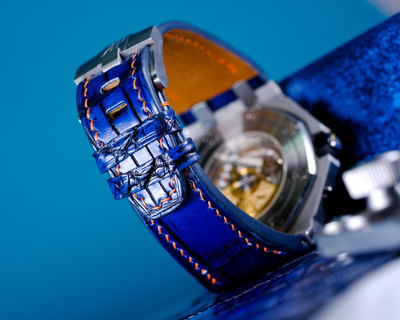 Bespoke Watch Strap in Electric Blue Crocodile
