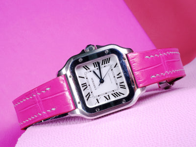 Bespoke Watch Strap in Fuchsia Pink Crocodile