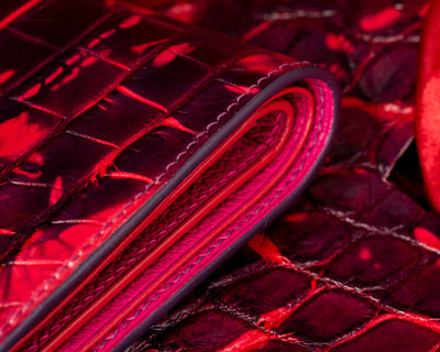 Bespoke Bifold Wallet in Tie Dye Red Crocodile