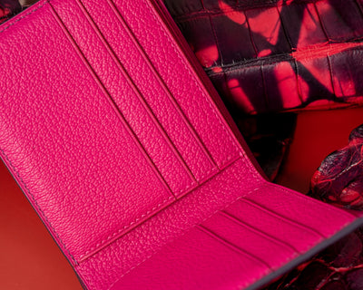 Bespoke Bifold Wallet in Tie Dye Red Crocodile