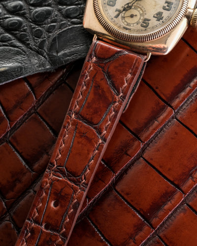 Bespoke Watch Strap in 2 Tone Dark Brown Crocodile