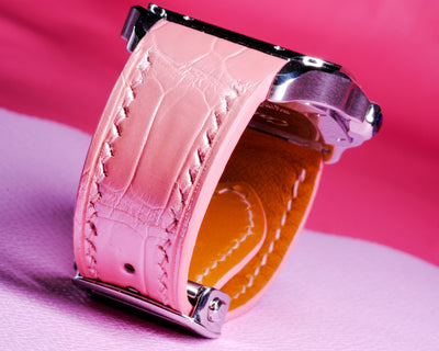 Bespoke Watch Strap in Baby Pink Crocodile