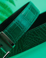 Bespoke Reversible Belt in Hunter Green Crocodile & Black Box