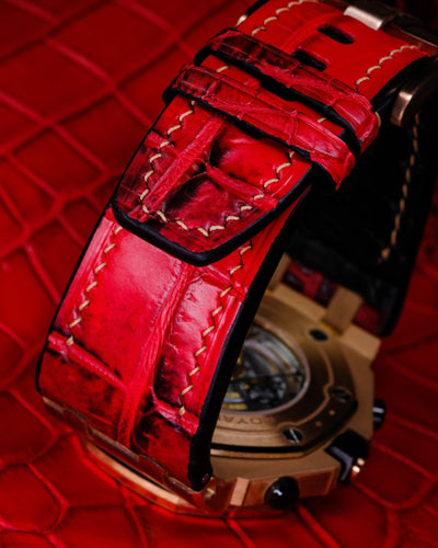 Bespoke Watch Strap in Red Himalayan Crocodile