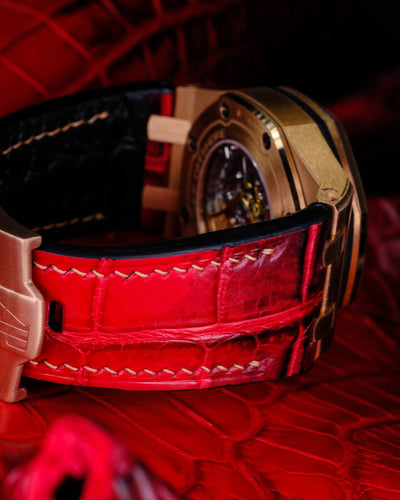 Bespoke Watch Strap in Red Himalayan Crocodile